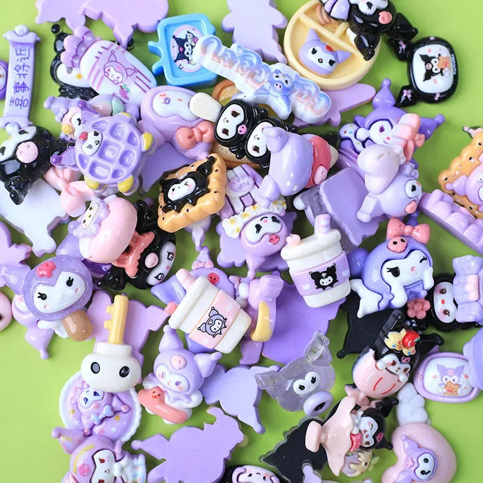 10-Pack Kawaii Sanrio Resin Accessories for DIY Phone Cases and Headwear - Featuring Hello Kitty, Kuromi, and My Melody