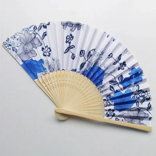 Elegant Floral Bamboo Bone Foldable Cloth Hand Fan for Weddings, Parties, and Performances - Lacatang Shop