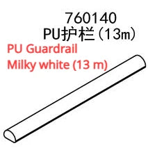 Enhance your Lacatang Shop TURBO RACING 1:76 Remote Control Car Racing Track Set with this sleek milky white PU guardrail. Features include: "760140 PU Guardrail (13m)" with text in red, "PU Guardrail Milky White (13 m)." Perfect addition for your racing setup!.