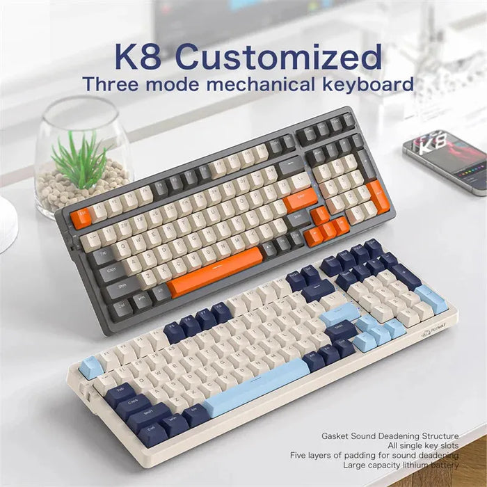 K8 Gamerwireless Keyboard Bluetooth 2.4Ghz Type-C Wired Tri-Mode Mechanical Keyboard Hot Swap 100 Keys Rgb Backlit Gaming Keypad