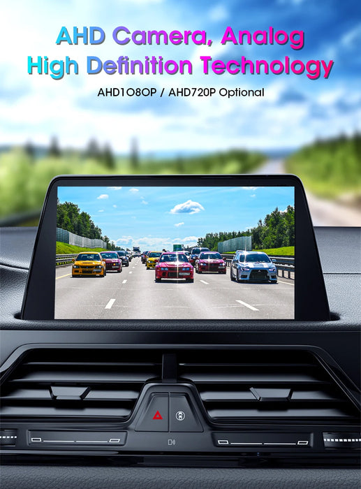 The Develuck HD 1080P rear-view camera from Lacatang Shop features an AHD1080P screen showing cars on a highway. With AHD and analog high-definition options, its waterproof design captures clear details amidst greenery and bright skies.