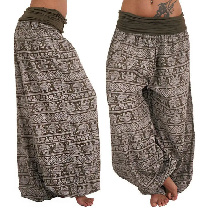 Yoga Pants Women Boho Loose Low Waist Long Pants Elephant Print Baggy Bloomer Trousers Dance Harem Pants Plus Size Pantalones