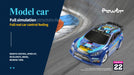 Image of a blue toy car on a racetrack with the text: "WLtoys 1:28 284131 284161 Racing Mini RC Car. Full simulation structure design with realistic car control feeling. Remote control for accelerating, decelerating, braking, and reversing turns." Presented by Lacatang Shop, this detailed mini RC car and track offer an authentic design and can reach speeds up to 30KM/H powered by its lithium battery.