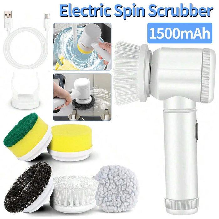 Electric Spin Scrubber Rechargeable with 5Pcs Brush Heads Home Electric Rotary Scrubber Bathtub Tile Professional Cleaning Brush - Lacatang Shop