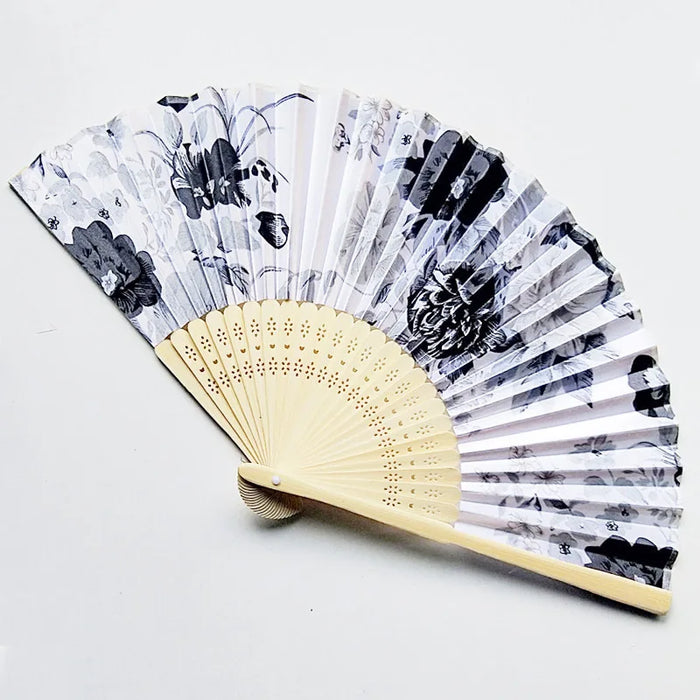 Elegant Floral Print Foldable Bamboo Hand Fan for Weddings, Parties, and Dance Performances