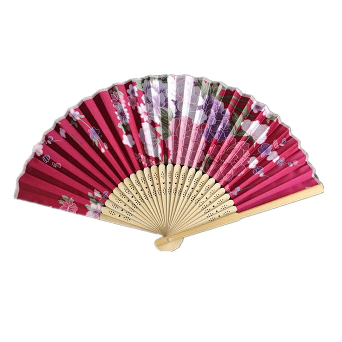 Elegant Floral Bamboo Hand Fan - Foldable Cloth Decoration for Weddings, Parties, and Dance Performances