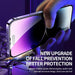 A person holds a smartphone at an angle, showcasing the device's screen. The text on the image reads, "NEW UPGRADE OF FALL PREVENTION BETTER PROTECTION." Courtesy of AliExpress, this upgrade features exquisite aviation grade diamond glass and a spider web anti-fall structure design for hardcore protection. Experience it with our 1-2Pc 8K High End Tempered Glass for iPhone 14, 13, 12, 11 Pro Max XS MAX.