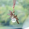 Fairy-Themed Pink Crystal Rearview Mirror Pendant for Car Interior Decoration