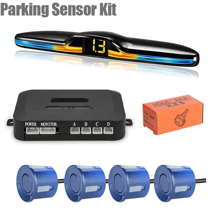 New LED Parking Sensor System Backlight Parktronic Monitor Display Kit Backup Detector Assistant 4 Probes