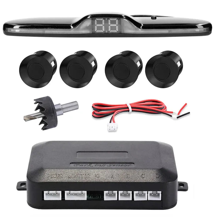 New LED Parking Sensor System Backlight Parktronic Monitor Display Kit Backup Detector Assistant 4 Probes