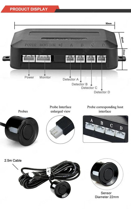 New LED Parking Sensor System Backlight Parktronic Monitor Display Kit Backup Detector Assistant 4 Probes