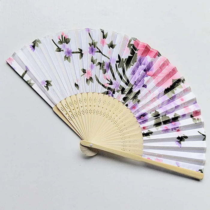 Elegant Floral Folding Hand Fan - Bamboo and Cloth Dance Accessory for Weddings, Parties, and Performances