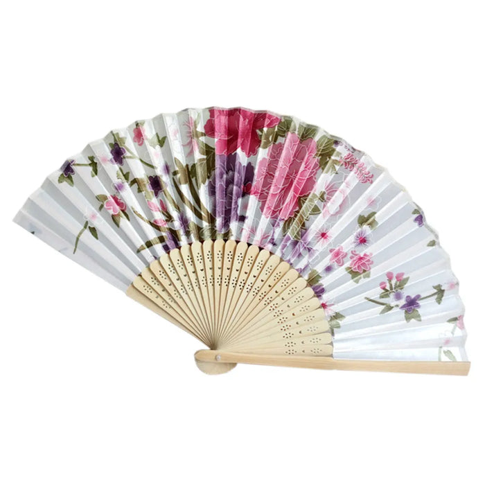 Elegant Floral Folding Hand Fan - Bamboo and Cloth Dance Accessory for Weddings, Parties, and Performances