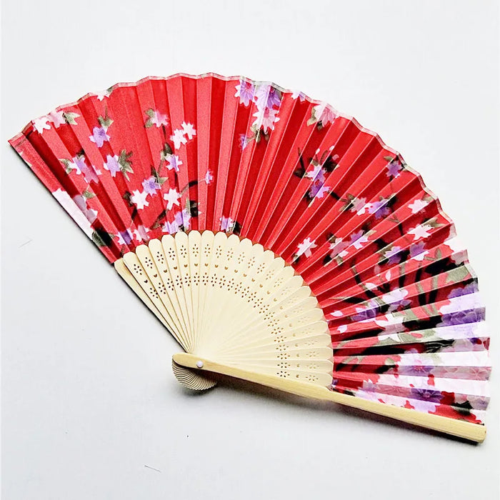 Elegant Foldable Cloth Hand Fans with Bamboo Ribs and Floral Design for Weddings, Parties, and Dance Performances