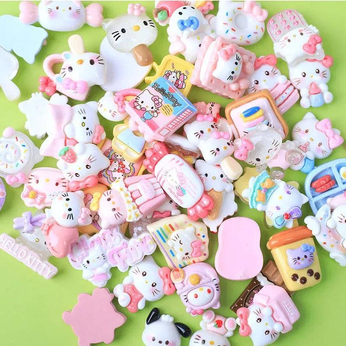 10Pcs Sanrio Accessories Korean Cartoon Kawaii Hellokitty Kuromi Mymelody Resin Diy Decoration Cute Girl Phone Case Headwear - Lacatang Shop