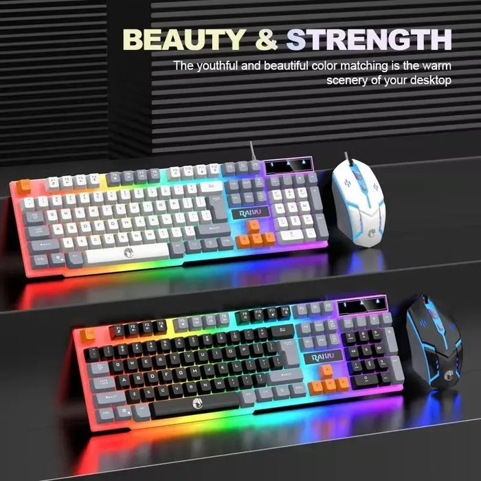 RAIKU T26 Wired 104 Keys Membrane Keyboard And Mouse Suit Kinds of Colorful Lighting Gaming and Office For Windows and IOS