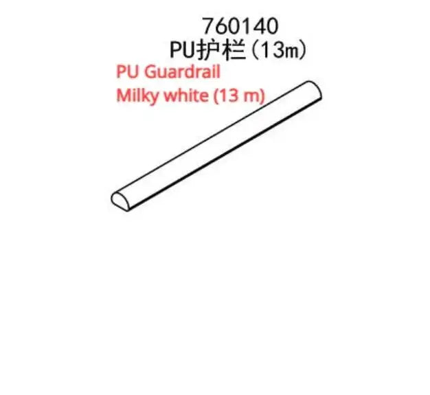 Illustration of a milky white PU guardrail measuring 13 meters. The label "760140 PU护栏 (13m)" features prominently, ideal for a Lacatang Shop 1:76 TURBO RACING Drift Jump Track Mat with Cement Block Accessories or Remote Control Racing adventure.