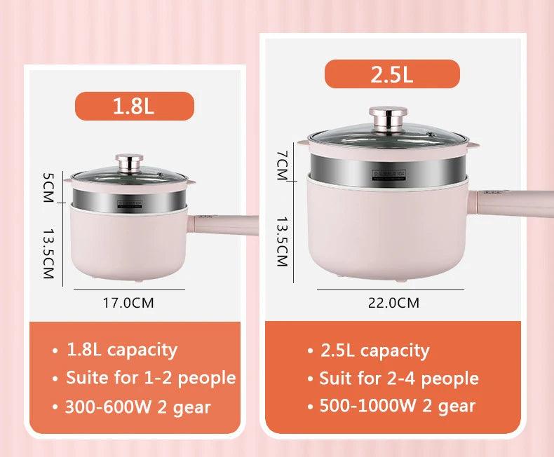 DMWD 1.8/2.5L Household Cooking Pot Electric Rice Cooker Mini Hot Pot Food Steamer Porridge Soup Pot Breakfast Maker Frying Pan - Lacatang Shop