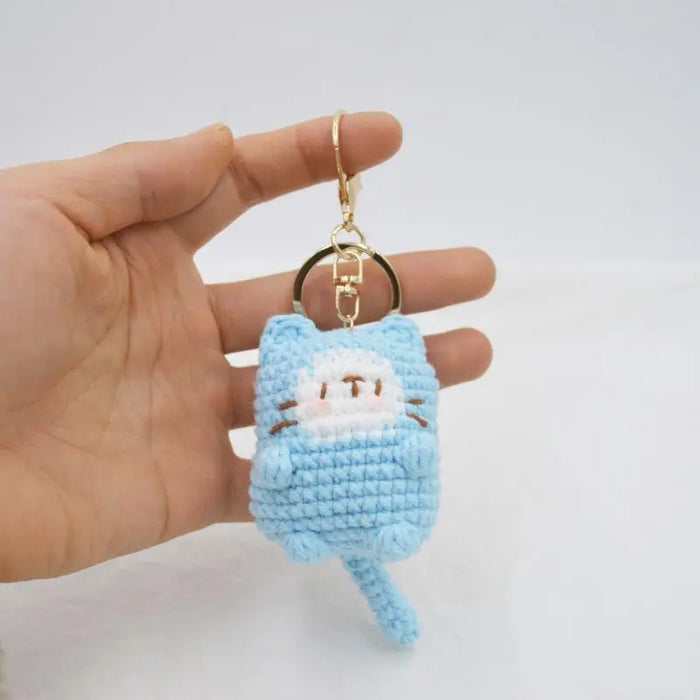 Adorable Knitted Cat Keychains - Kawaii Crochet Cat Doll Keyrings for Bags and Car Keys