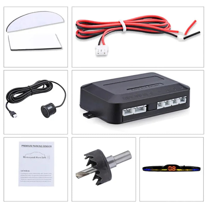 New LED Parking Sensor System Backlight Parktronic Monitor Display Kit Backup Detector Assistant 4 Probes