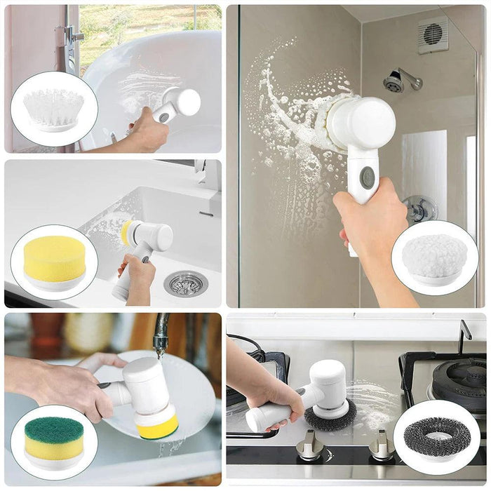 Electric Spin Scrubber Rechargeable with 5Pcs Brush Heads Home Electric Rotary Scrubber Bathtub Tile Professional Cleaning Brush - Lacatang Shop