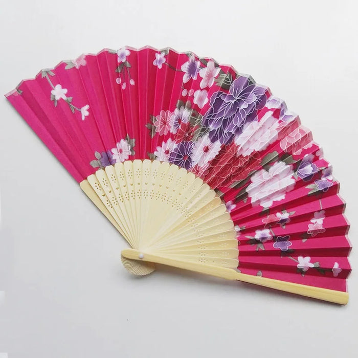 Elegant Floral Bamboo Hand Fan - Foldable Cloth Accessory for Weddings, Parties, and Dance Performances