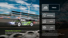 A racing car from Lacatang Shop, branded with "WLtoys 1:28 284131 284161," blurs as it speeds up to 30KM/H on the track. Overlay text highlights the "Independent Suspension" system and its benefits. The right sidebar categorizes terrains with icons for Track, Mountains, Gravel, and Road.