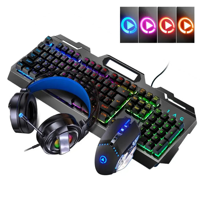 Backlit Wired Keyboard and Mouse Game Keyboard Mouse Earphone Set Of Real Mechanical Key Mouse Set