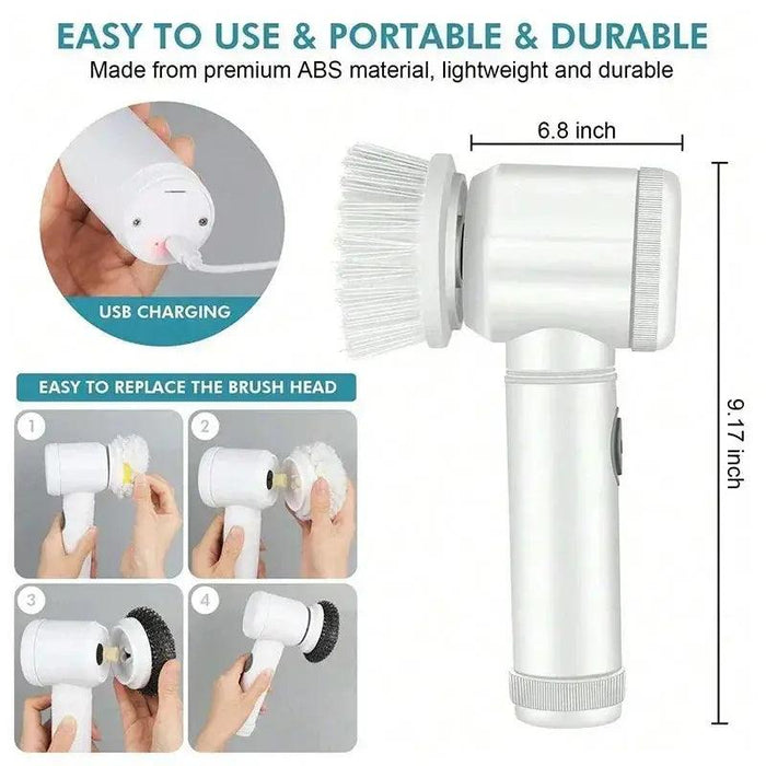 New Electric Spin Scrubber,Bathroom Cleaning Brush Power Scrubber with 5 Replaceable Brush Heads, 5 in 1 Electric Cleaning Brush - Lacatang Shop