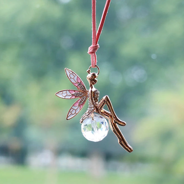 Rose Quartz Fairy Car Mirror Charm - Interior Accessory Pendant