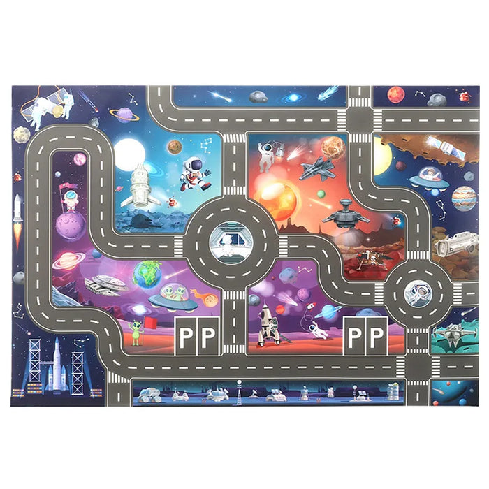 Explore the City Traffic Play Mat for Babies by Lacatang Shop—a vibrant educational road map carpet with interconnected roads, car parking, and traffic signs. This colorful design introduces road safety concepts in an engaging way, perfect for little explorers.