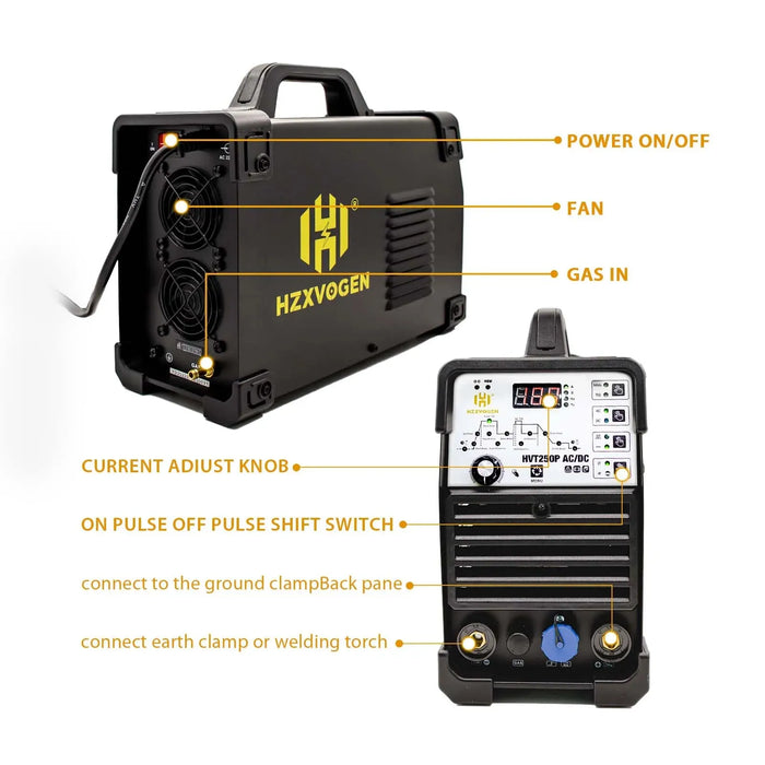 HZXVOGEN 5 in 1 HF TIG AC/DC Aluminum Welding Machine 200A MMA ARC Argon Precise Digital Pulse 2T/4T TIG Inverter Welder