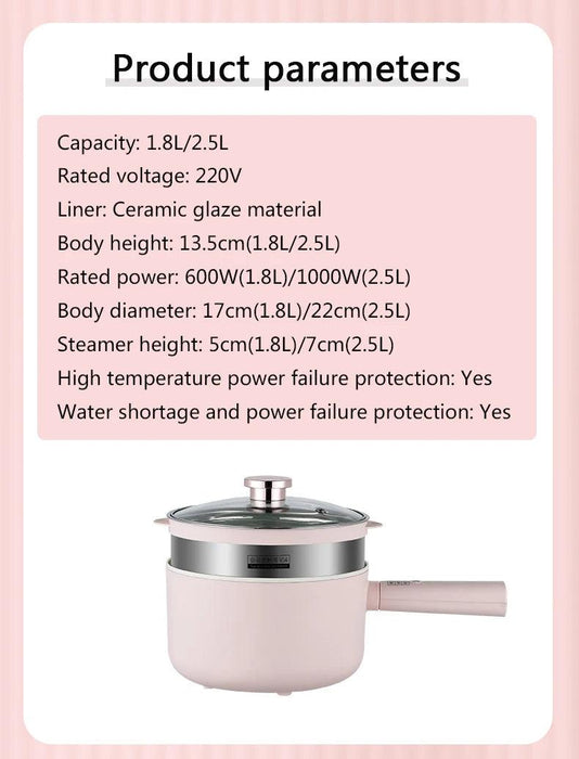 DMWD 1.8/2.5L Household Cooking Pot Electric Rice Cooker Mini Hot Pot Food Steamer Porridge Soup Pot Breakfast Maker Frying Pan - Lacatang Shop