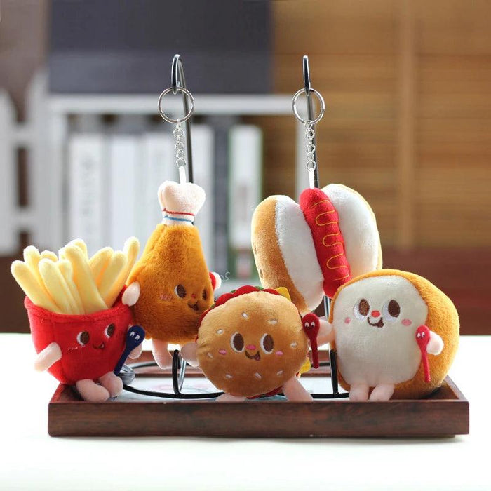 Hamburg Hot Dog Fries Bread Drumsticks Plush Pendant Keychain Creative Cartoon Bag Decoration Car Key Accessories For Girl Gift - Lacatang Shop