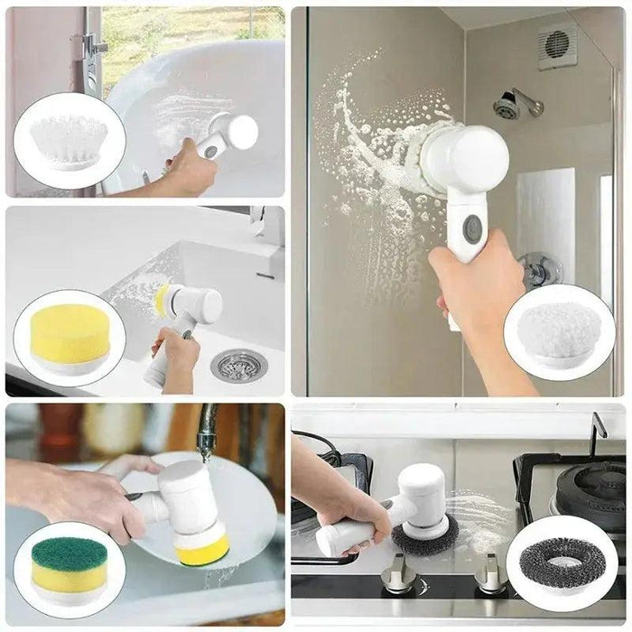 New Electric Spin Scrubber,Bathroom Cleaning Brush Power Scrubber with 5 Replaceable Brush Heads, 5 in 1 Electric Cleaning Brush - Lacatang Shop