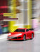 A red JDM Racing Miniature Toy Remote Control Sports Car with a black spoiler from Lacatang Shop speeds along a blurred, colorful background. Text overlays the image, stating, "Speed increase compared with MINI car, the speed is 2 times faster. Experience the sense of speed of racing anytime, anywhere.