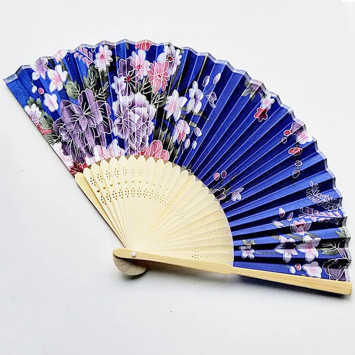 Elegant Floral Bamboo Hand Fan - Foldable Cloth Design for Weddings, Parties, and Dance Performances