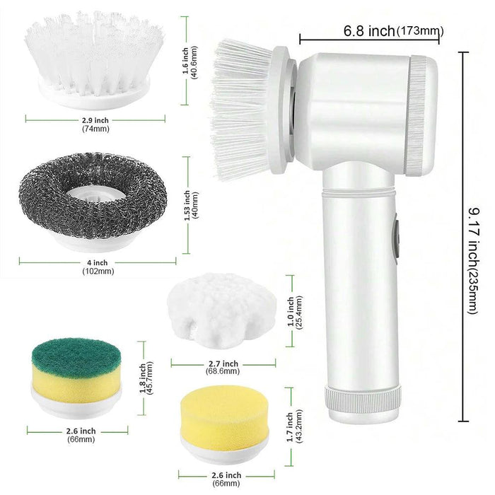 Electric Spin Scrubber Rechargeable with 5Pcs Brush Heads Home Electric Rotary Scrubber Bathtub Tile Professional Cleaning Brush - Lacatang Shop