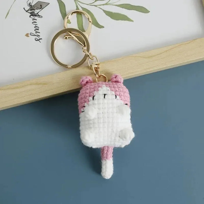 Cute Cat Crochet Keychains Knitting Cartoon Cat Doll Keyrings For Car Keys Kawaii Small Cat Knitted Keychain For Bag Pendant New - Lacatang Shop