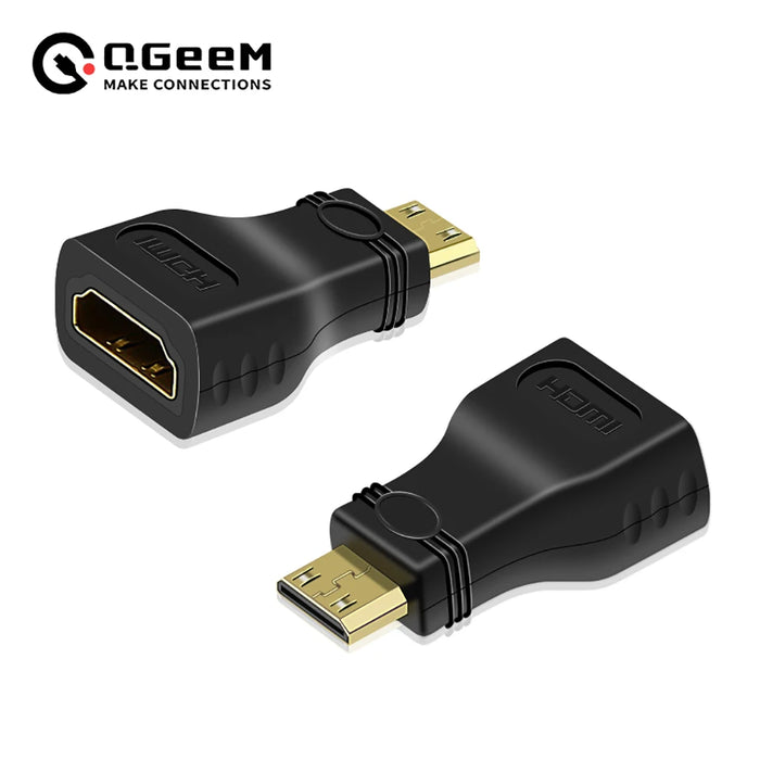 QGeeM Mini HDMI Male to HDMI A Female Converter Adapter - 4K 1080P for Mini PC, HDTV, and HD Cameras