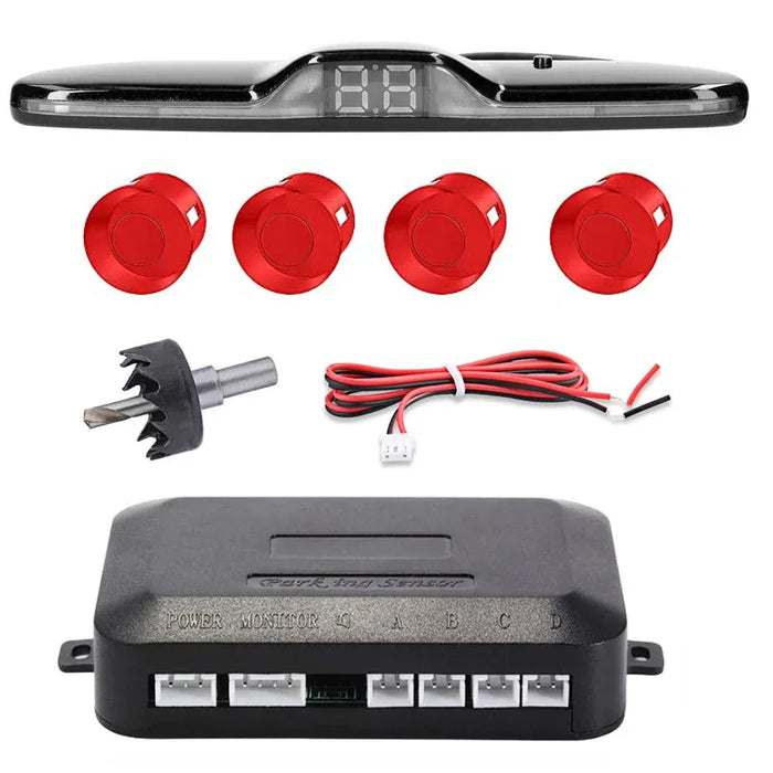 New LED Parking Sensor System Backlight Parktronic Monitor Display Kit Backup Detector Assistant 4 Probes