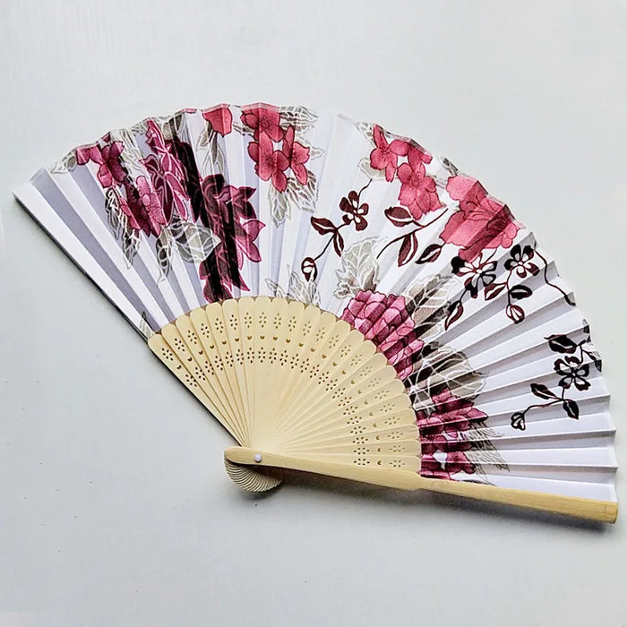 Elegant Floral Bamboo Hand Fan - Foldable Cloth Design for Weddings, Parties, and Dance Performances