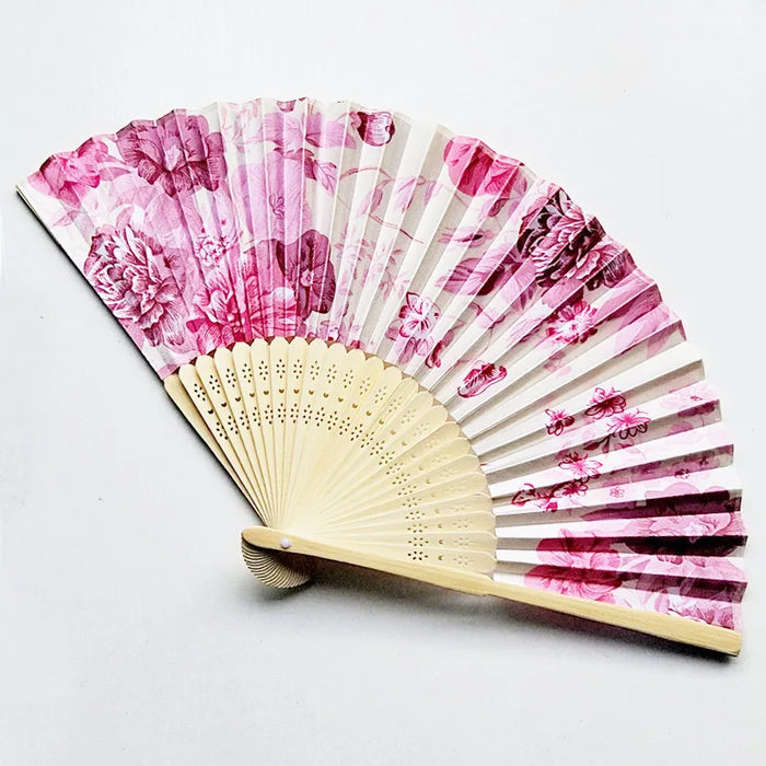 Elegant Floral Folding Hand Fan with Bamboo Ribs for Weddings, Parties, and Dance Performances