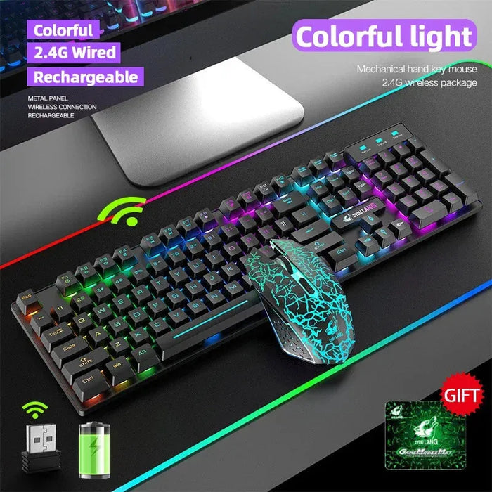 Gaming Mechanical Keyboard  Feel Rainbow LED Backlight USB Keyboard and Mouse Set Ergonomic for PC Laptop Computer Gamer