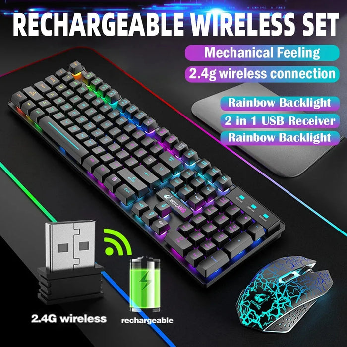 Gaming Mechanical Keyboard  Feel Rainbow LED Backlight USB Keyboard and Mouse Set Ergonomic for PC Laptop Computer Gamer