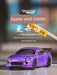 A promotional image featuring a purple JDM Racing Miniature Toy Remote Control Sports Car with black wheels from Lacatang Shop. The remote control car is positioned in the foreground on a smooth surface with blurred background elements. Text reads "Turbo Racing," "Faster and cooler," and includes model details: Chassis model: TC02.