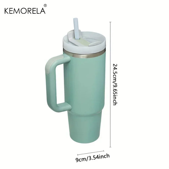 40oz 304  Straw For Sport Stainless Steel Insulated Water Bottle Thermal Coffee Car Cup Cold Hot Mugs Vacuum Flask With Handle