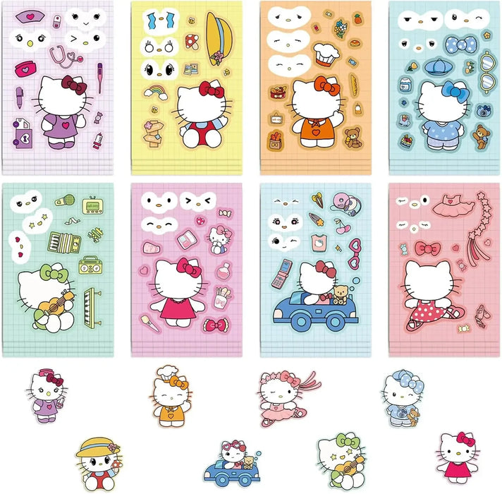 Kawaii Hello Kitty Assemble Jigsaw Puzzle Stickers - 8/16 Sheets Fun Make-a-Face Game for Kids