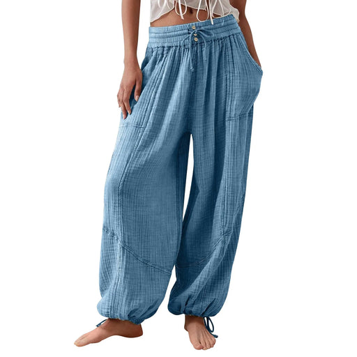 Loose Lantern Pants Women'S Solid Color Drawstring Wide Leg Pants Elastic Waistband Casual Pants Oversized Sports Pants For Wome Loose Lantern Pants Women'S Solid Color Drawstring Wide Leg Pants   Lacatang Shop Lacatang Shop 