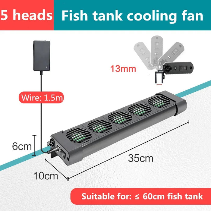 Aquarium Cooling Fan System for Fish Tanks - Adjustable Chiller with 2/3/4/5 Fan Options for Marine and Pond Use